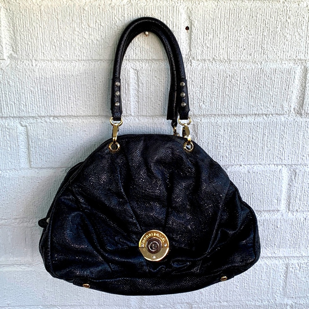 Henry Bendal Leather Mirror Included Black Pink Animal Print Shoulder Bag
